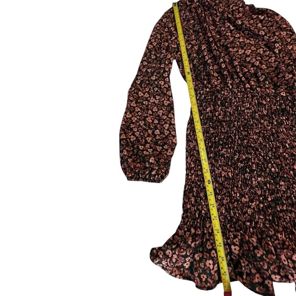 Zara Ditsy Floral-Shirring-Ruffle-Long Sleeve-Mini Dress-Back Slit-Women XS - Picture 8 of 12